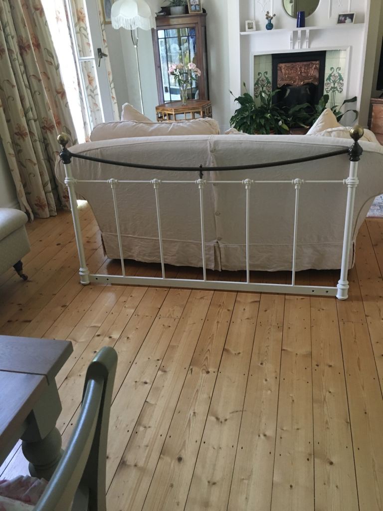 Lovely metal white bed headboard with brass accrnts