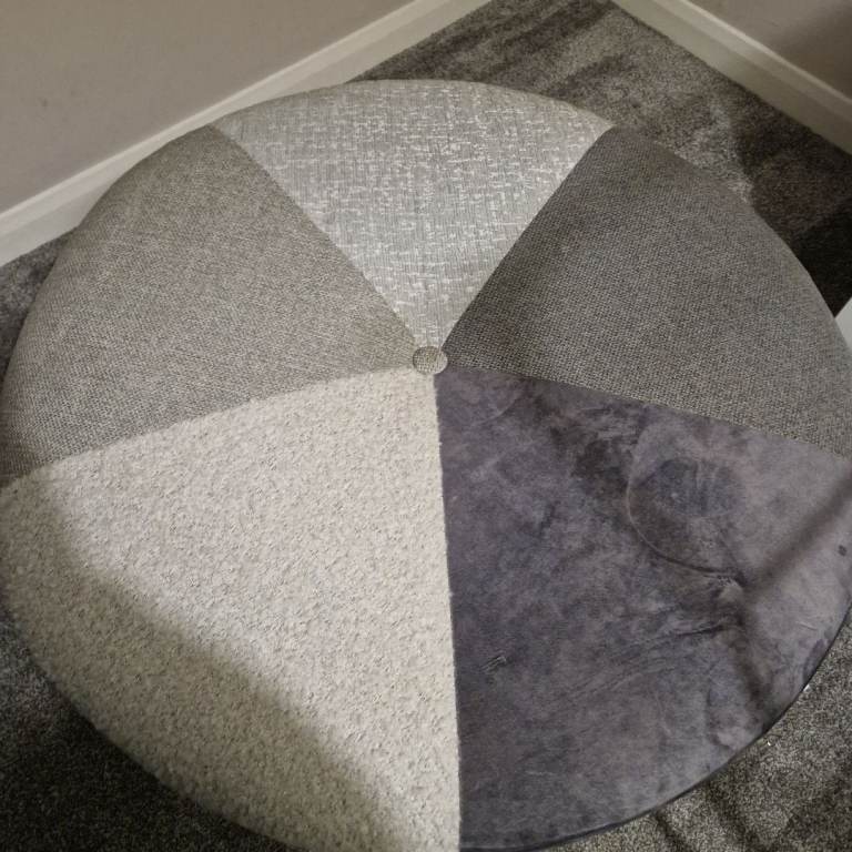 Grey Patchwork Fabric Footstool/Pouf – Good Condition