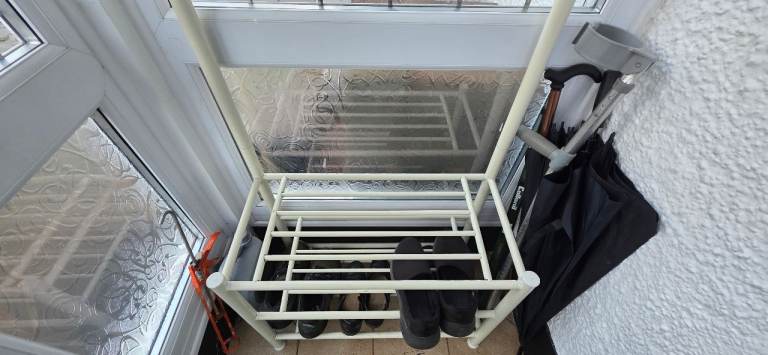 Cream Metal Hall Stand / Coat & Shoe Rack