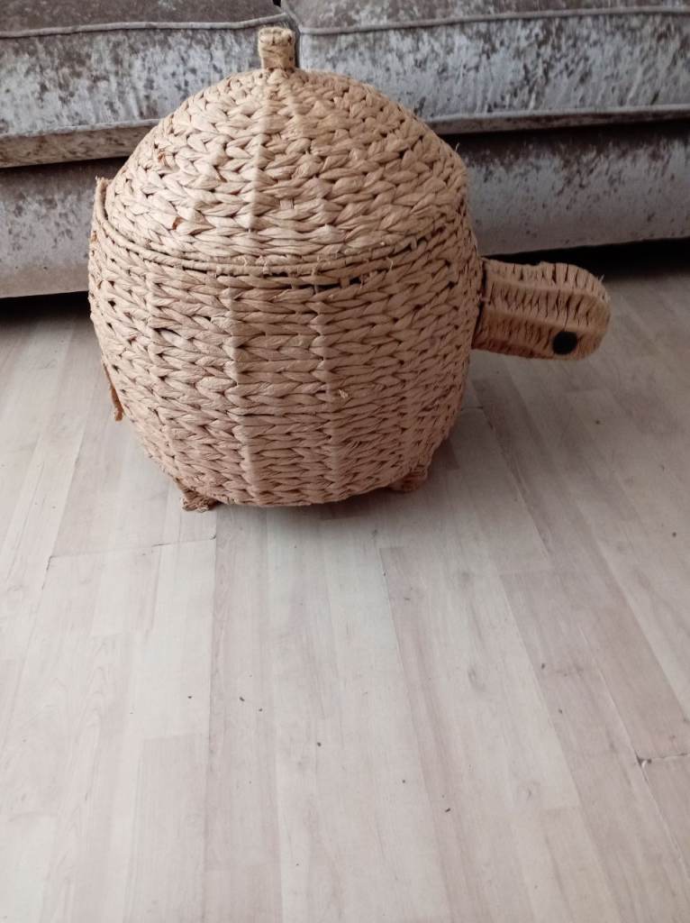 Large wicker basket shaped as a turtle ideal for toys and storage 