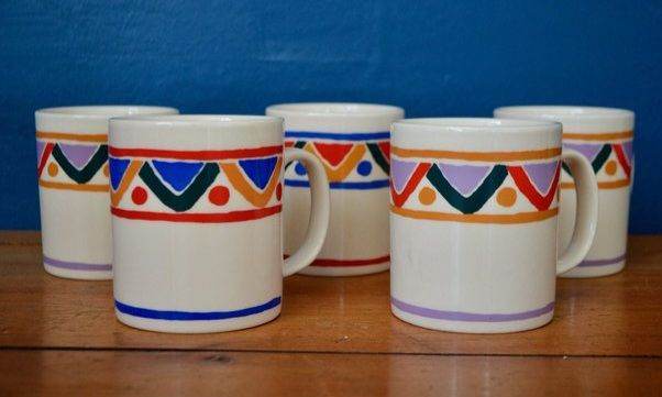 Set of 5 Colourful Geometric Pattern Mugs