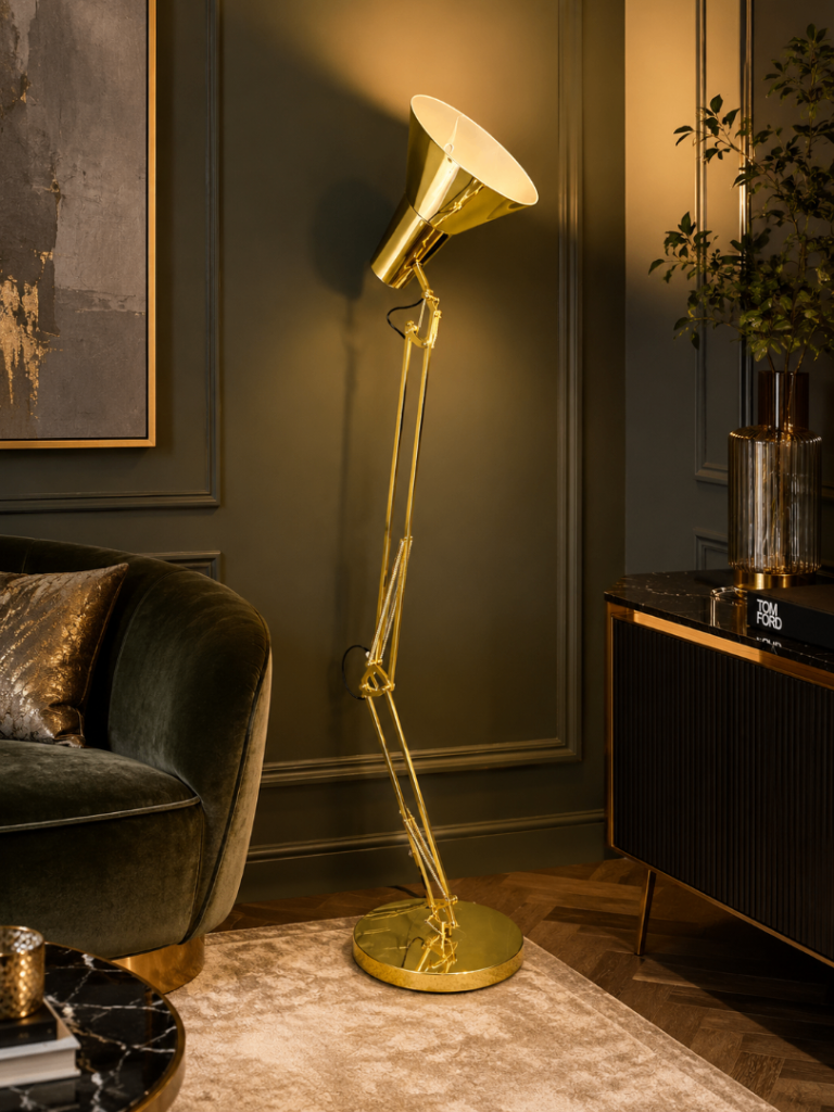 Large Brass Floor Lamp – Adjustable Designer Floor Light