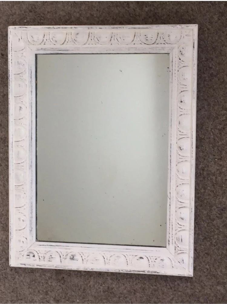 Carved Antique Oak Painted Shabby Chic Mirror 