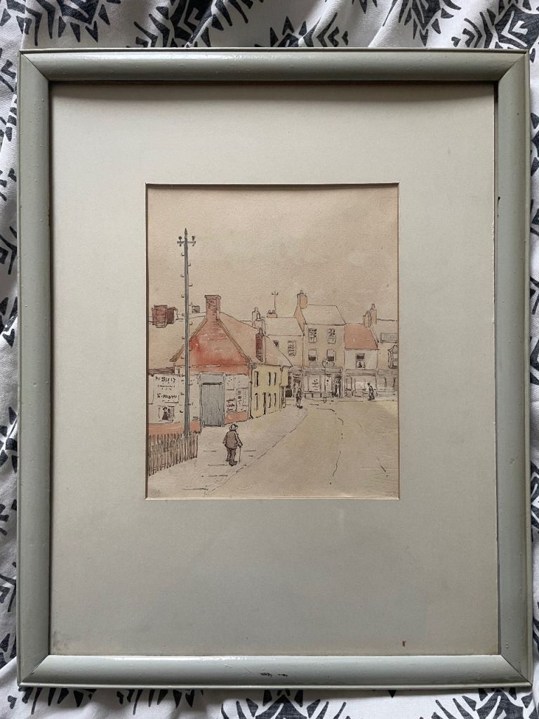 Old northern scene watercolour 