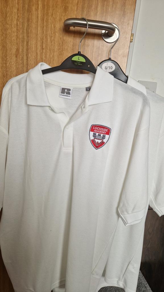 Pair of New Russell White Polo Shirts - Coombeswood Academy, Boys Large