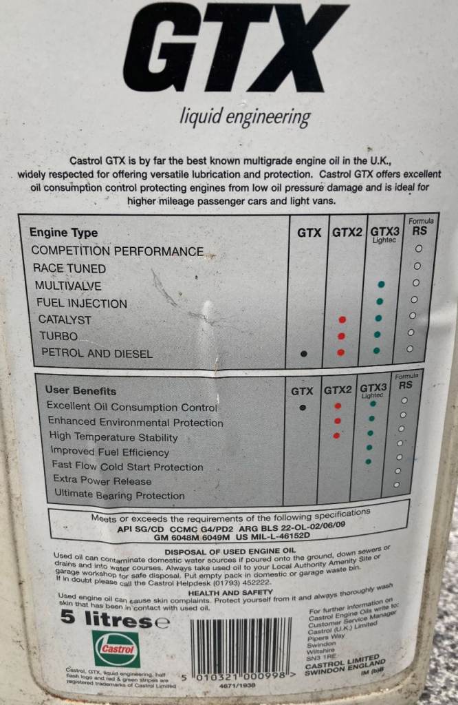 Motor Oil Castrol GTX car engine, 15w50, semi-synthetic – collect only