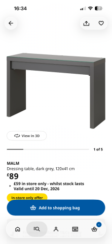 IKEA MALM Dressing Table with Glass Top – Dark Grey, £40.00 for Sale