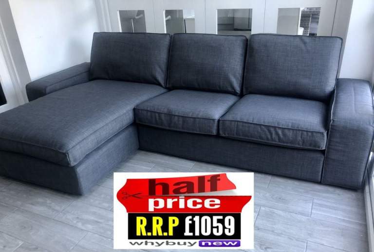 RRP:£1059 IKEA KIVIK TWO/THREE SEATER CHAISE LONGUE CORNER GREY SKIFEBO SOFA