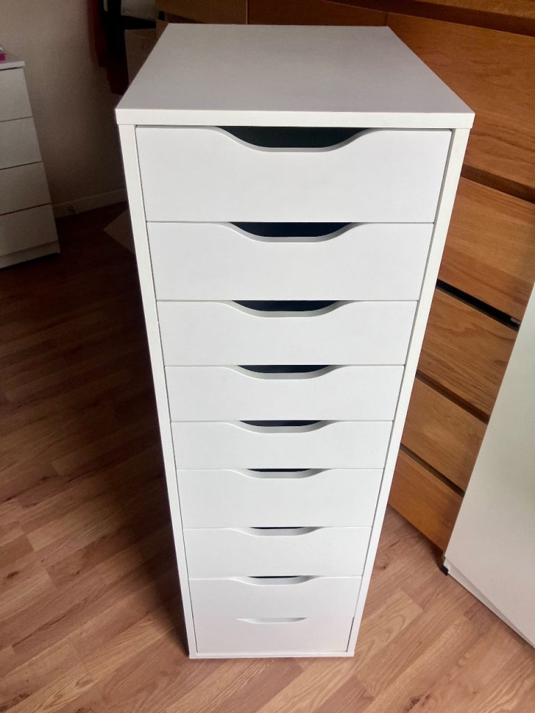Ikea Alex White Tallboy Unit 9 Chest of Drawers