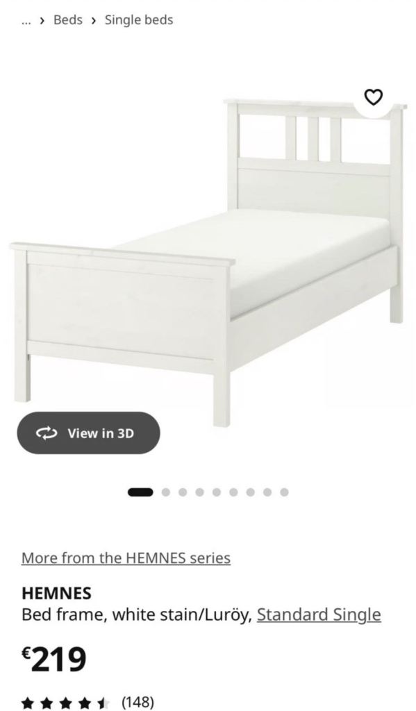 IKEA HEMNES Single Bed Frame – White Stain