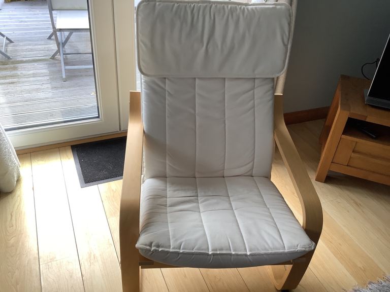 Wooden Frame Rocking Chair with White Cushion – Good Condition