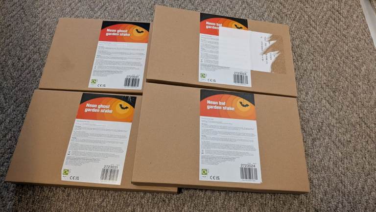 Bundle of 4 Neon garden stake battery light 2 ghost 2 bat