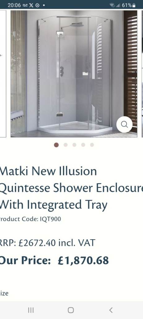 Matki shower enclosure and shower tray