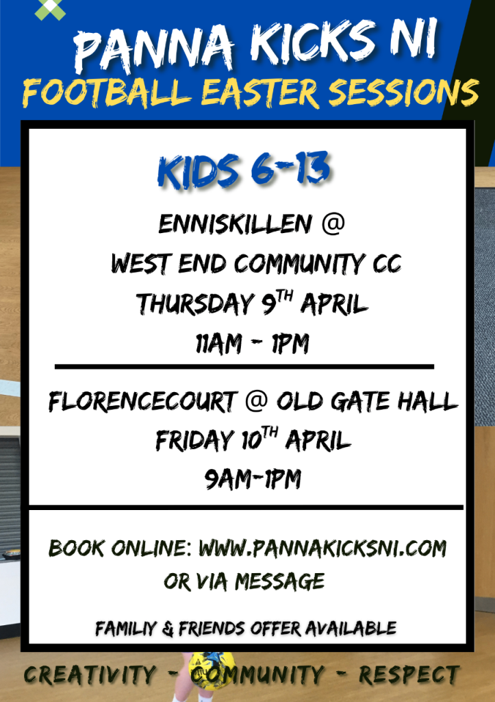 Panna football sessions Fermanagh kids 6-13.