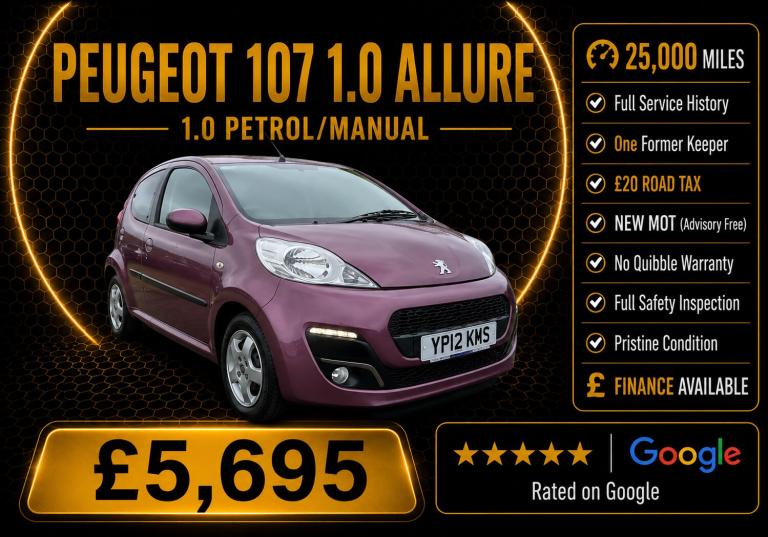 2012 Peugeot 107 1.0 Allure 3dr HATCHBACK Petrol Manual