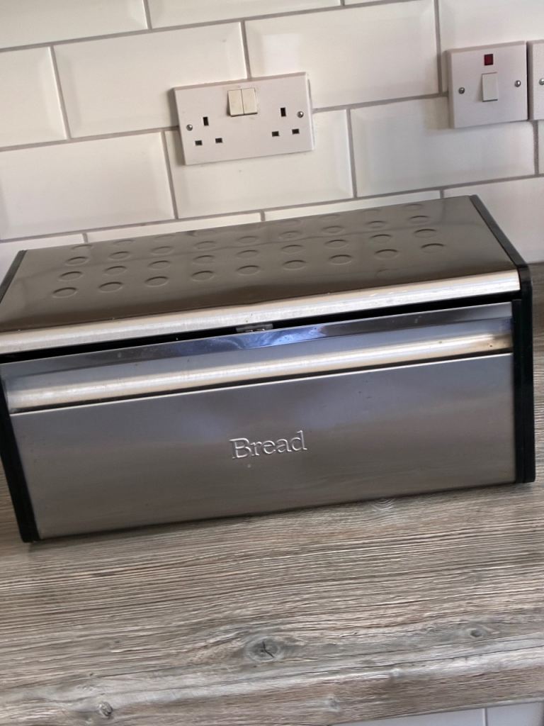 Silver Metal Bread Bin - Good Condition