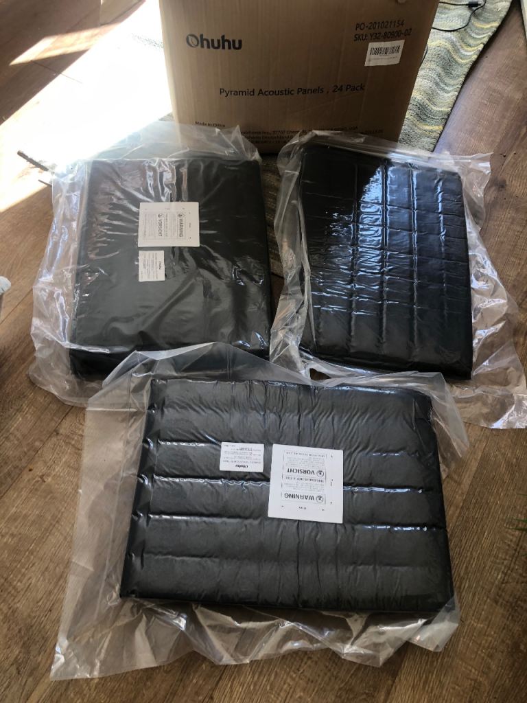 Box of acoustic pyramid foam panels