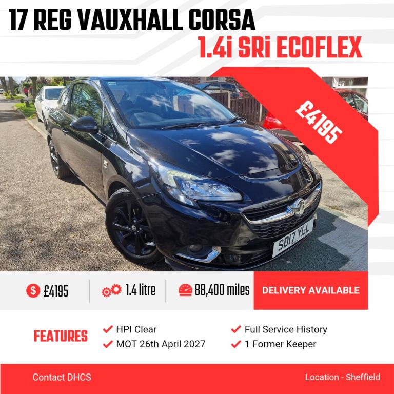 2017 Vauxhall Corsa 1.4 [75] ecoFLEX SRi 3dr HATCHBACK Petrol Manual