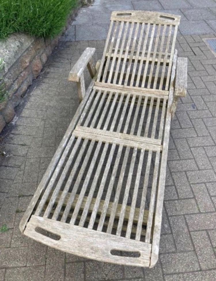 Classic timeless teak wood adjustable sun lounger with arm rests W75 x L193 cm / RRP £350