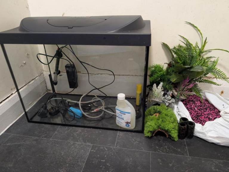 Tetra glass fish tank and accessories.