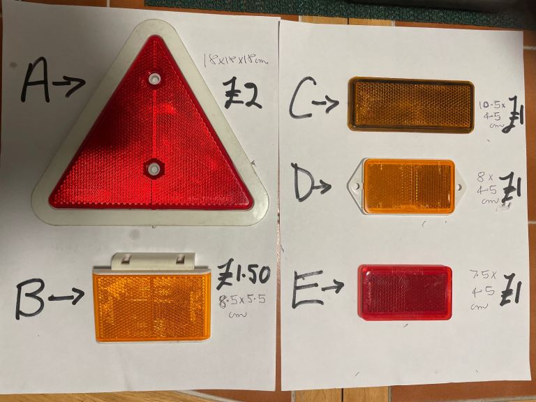 Reflectors for bicycles, caravans trailers etc.
