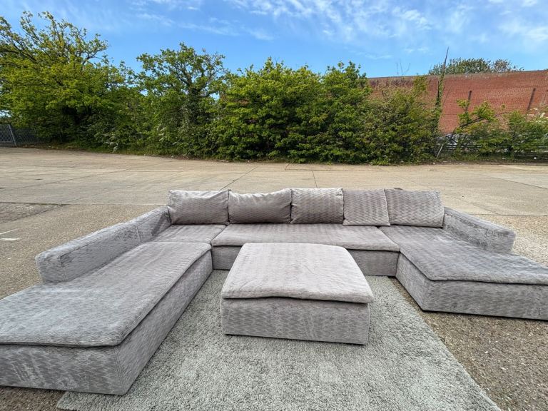 Large Grey U shape sofa & matching footstool DELIVERY AVAILABLE!