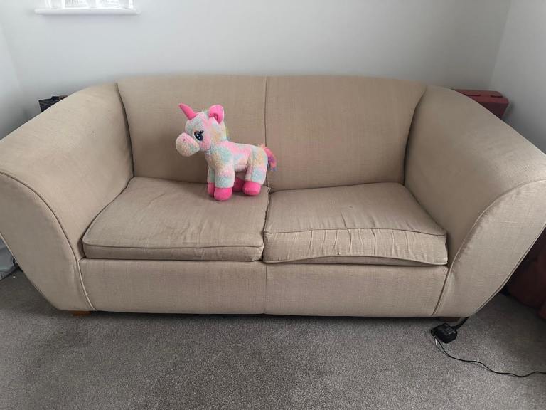 2-Seater Sofa Bed – Cream Fabric – Good Condition