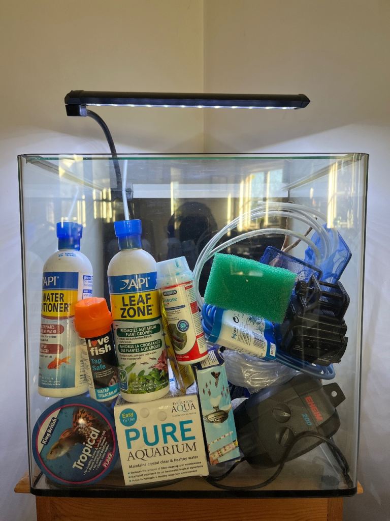 Good Condition Square Aquarium Tank with Accessories and Light