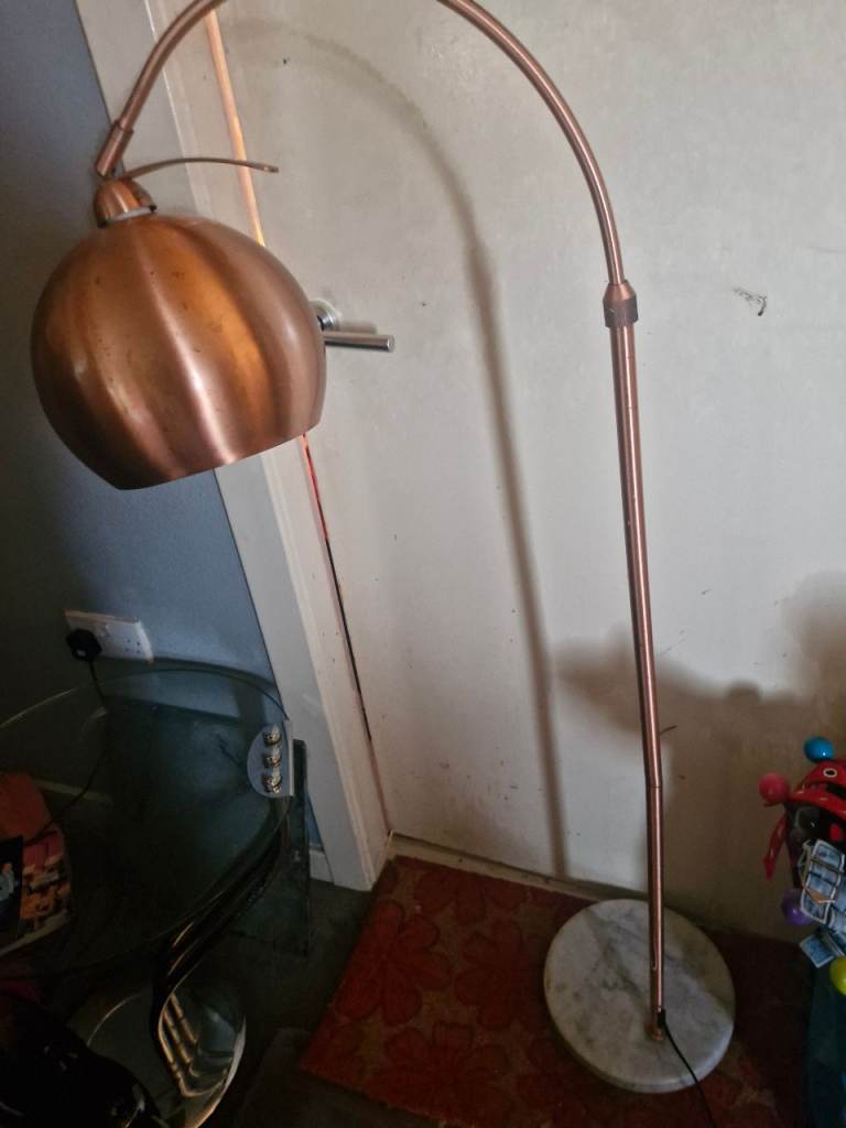 Stylish Copper Arc Floor Lamp with Marble Base