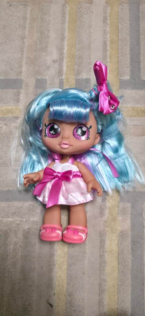 Cute Doll with Blue Hair and Pink Dress – Good Condition
