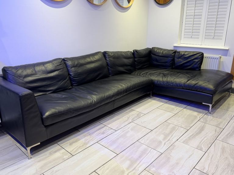 Black Leather Corner Sofa (made dot com)