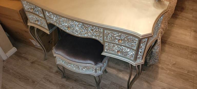 Crackle  mirrored  dressing  table and stool  