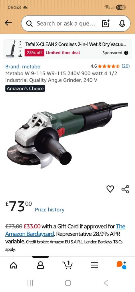 Metabo W9-115 115mm Mini Grinder 900 Watt 110 Volt