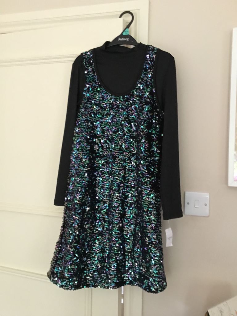 New sequin sparkle dress with black polo age 10/11yrs