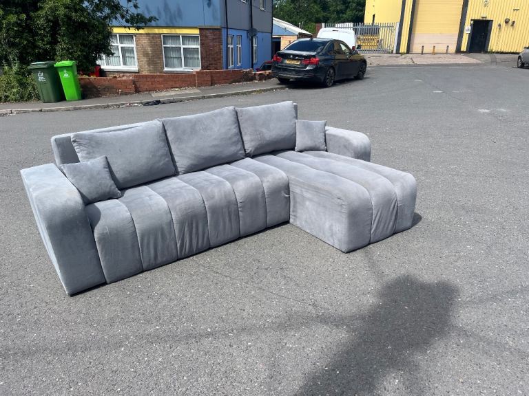 Grey Velvet L Shape Sofa Bed - Delivery Available
