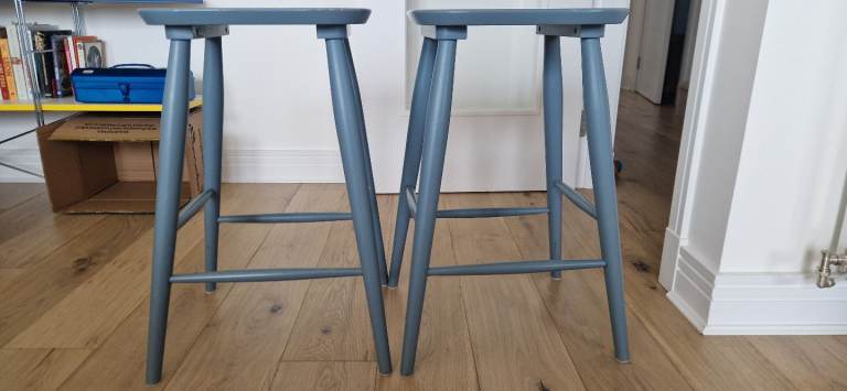 2 x made dot com bar stools in a dusty light blue
