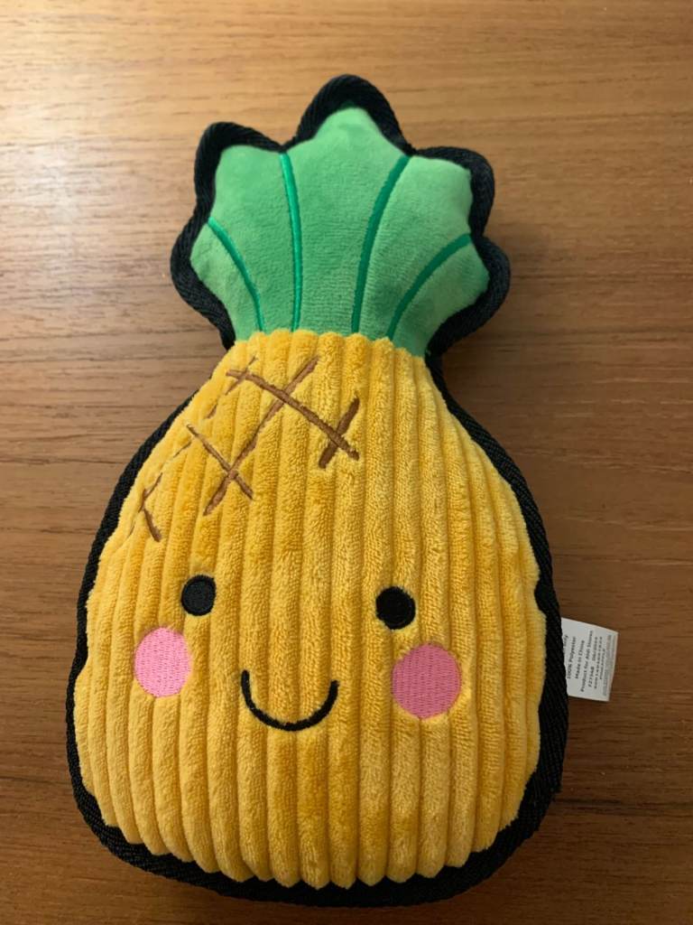 New Pineapple Shaped Ribbed Squeaky Dog Toy from Aldi 12 x 6 inch