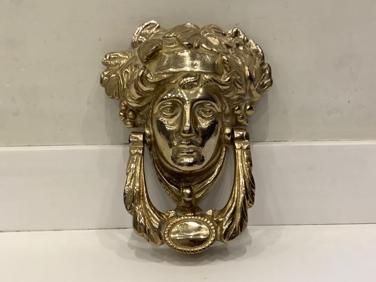 ANTIQUE BRASS ROMAN HEAD DOOR KNOCKER