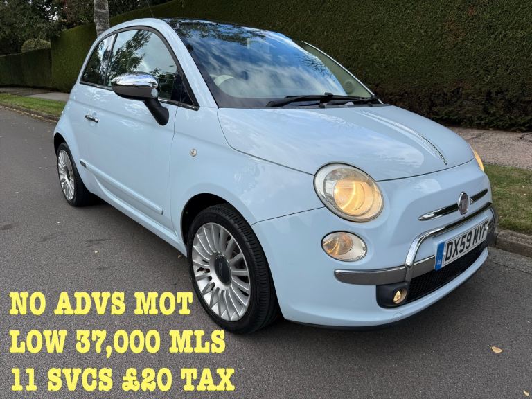FIAT 500 LOUNGE 1.2 3 MTH WARTY LOW 37,000MLS YRS NO ADVS MOT 9 SVCS £20 TAX 65MPG PRISTINE 