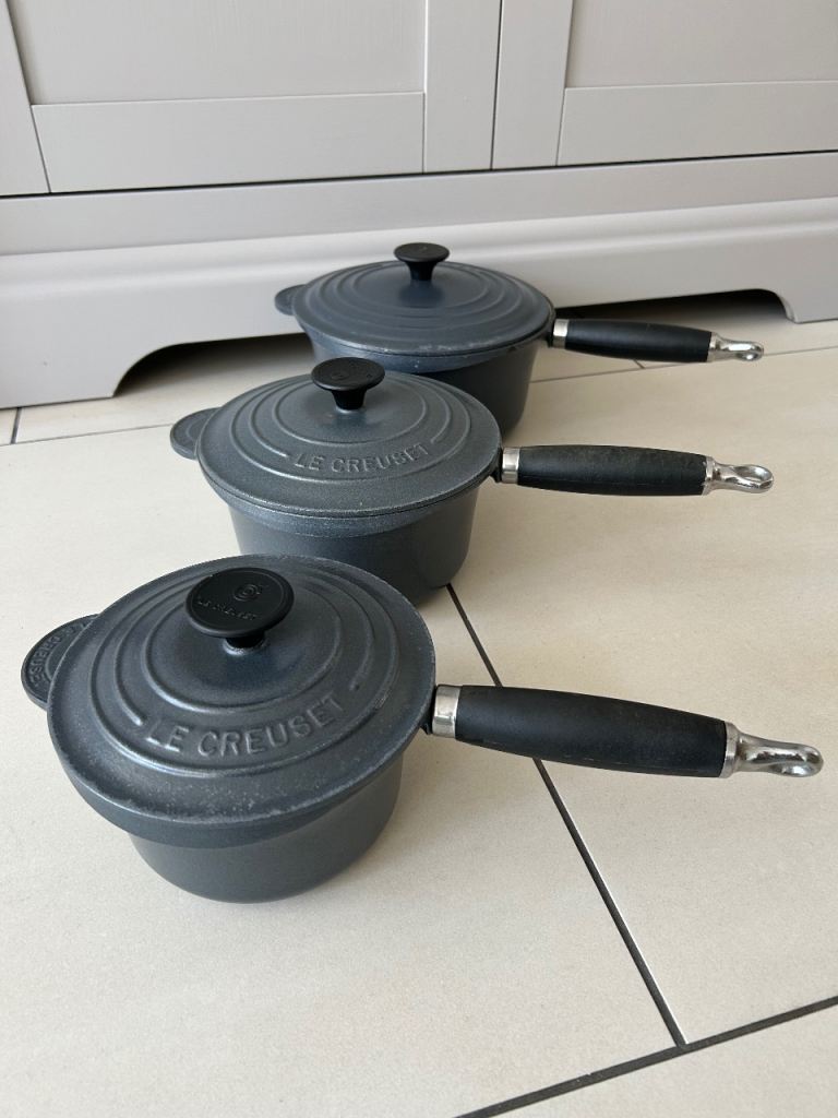 Le Creuset Charcoal Grey Saucepan Set and Large Frying Pan 