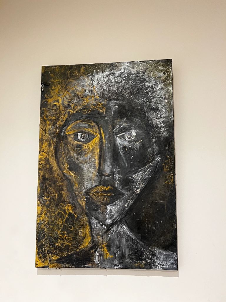 Abstract Portrait Painting – Black & Gold