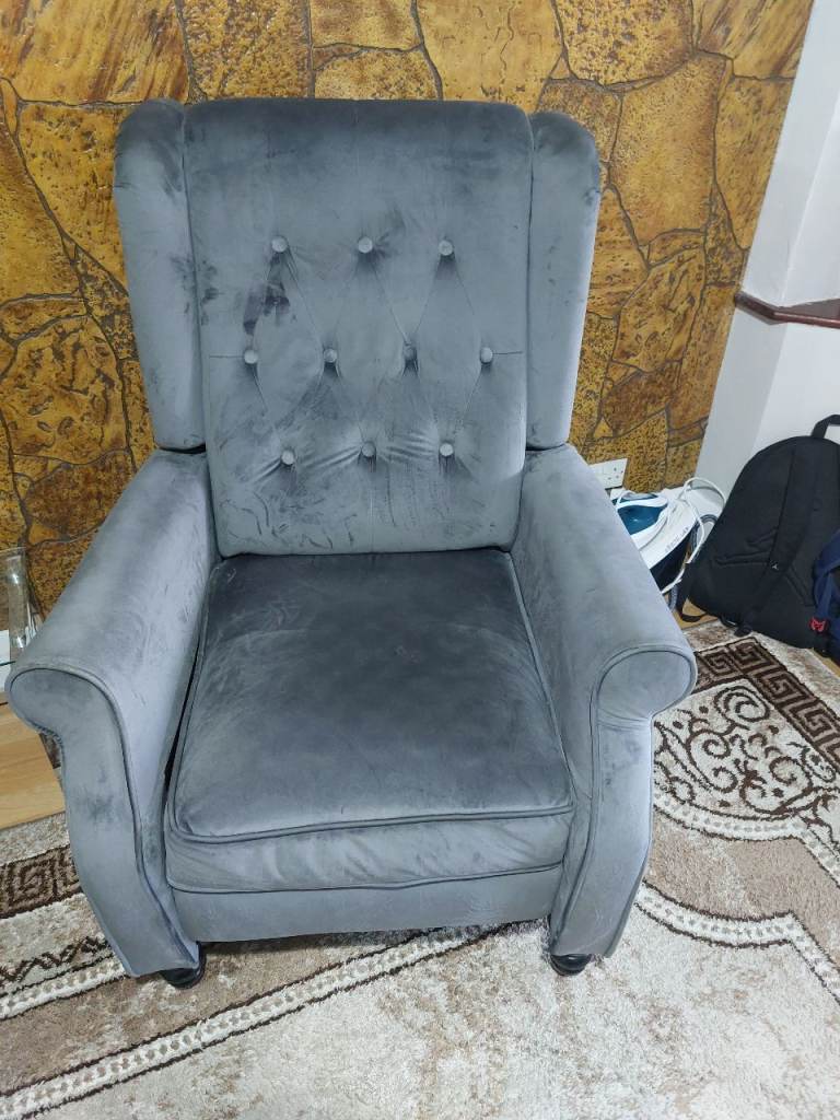Pair of Grey Velvet Accent Armchairs – As New Condition