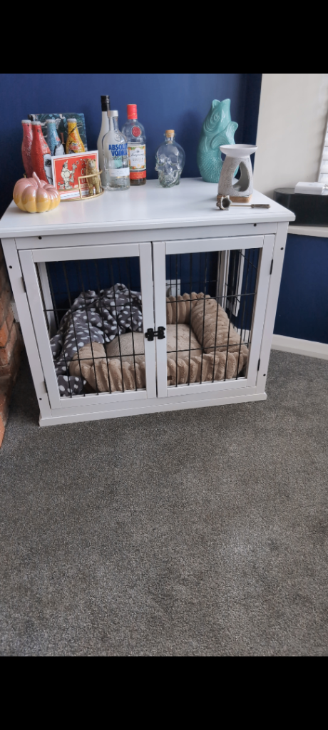 White wooden dog crate, almost new