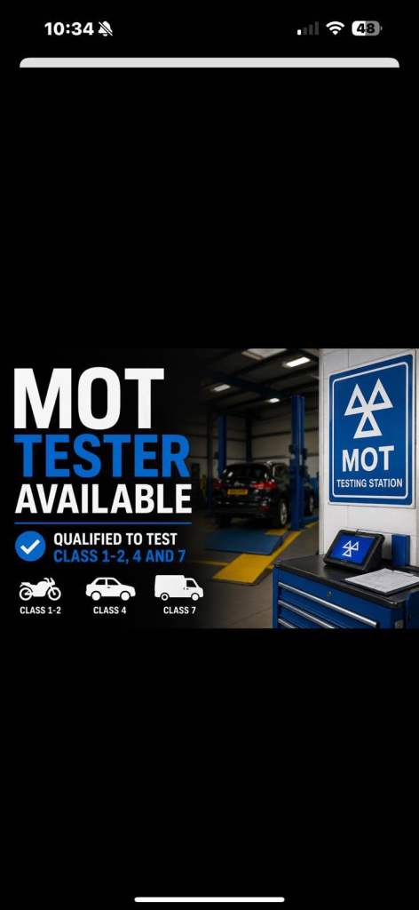 Mot tester available qualified to test class 1-2-4 and 7