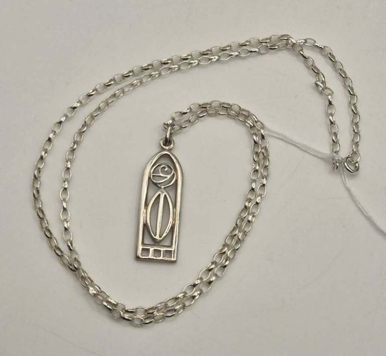 925 silver Rennie Mackintosh pendant & 24 inch silver belcher chain