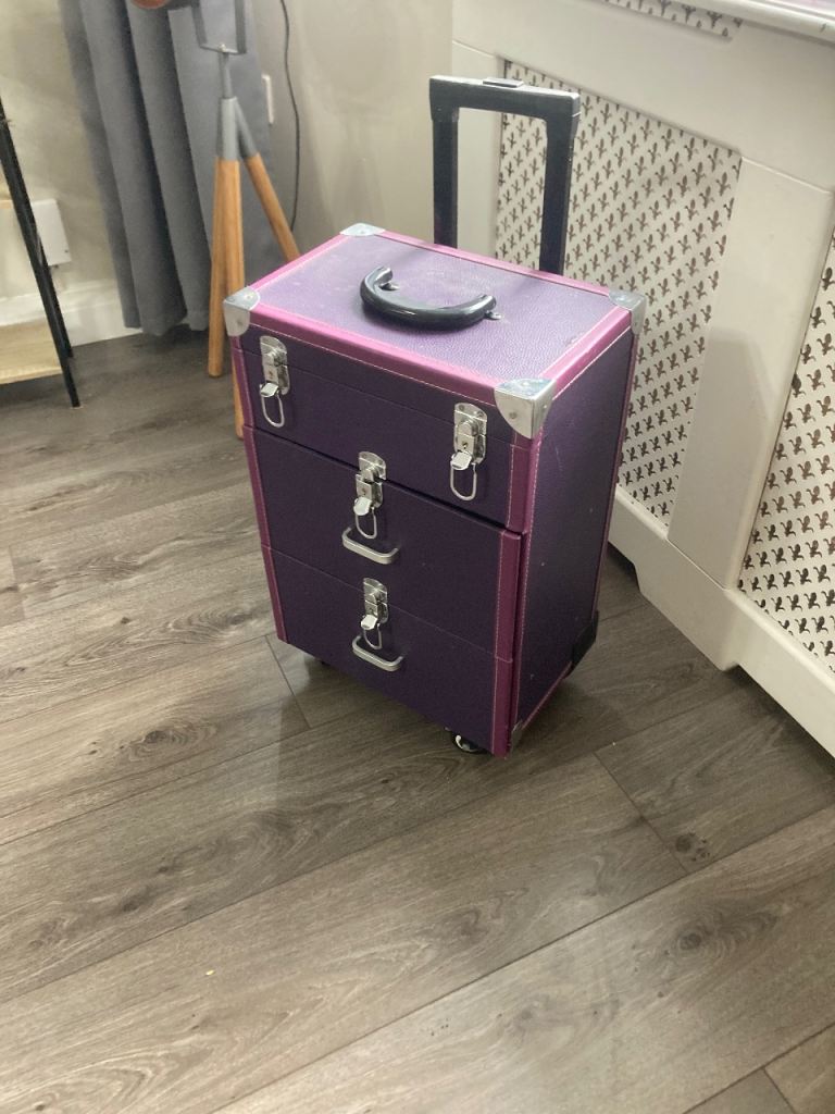 Purple Make-up/Tool Case with Wheels and Extendable Handle