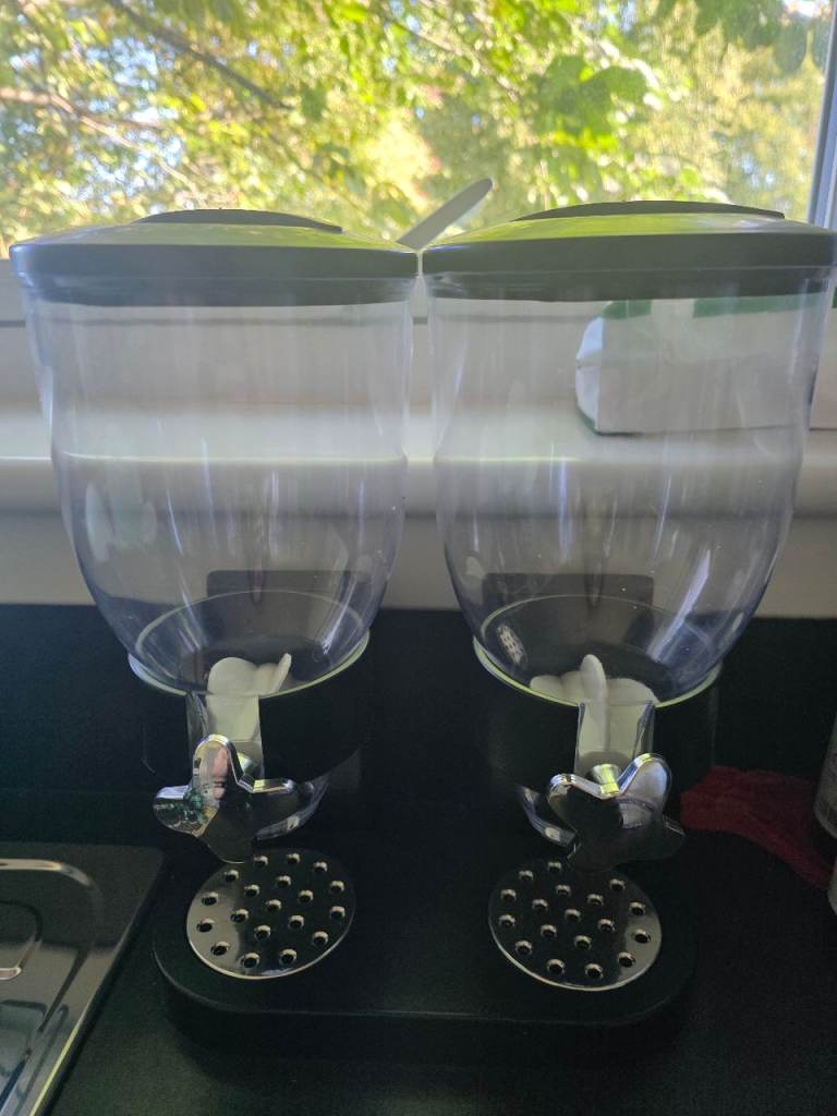 Dual Cereal Dispenser - Black and Clear, Good Condition