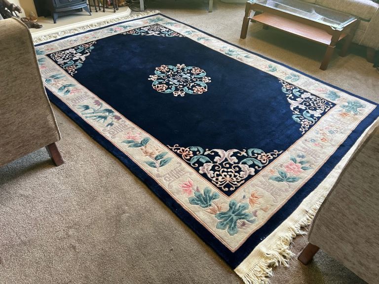 Blue Chinese Rug Art Deco Peking Hand Knotted Wool 8’ 7”/260cm x 5’7”/170cm Good condition  J319