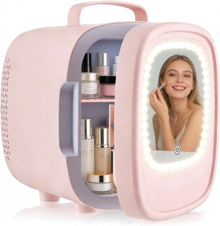 6L Mini Fridge Skincare Fridge with Mirror and Light, Cooler & Warmer AC/DC 