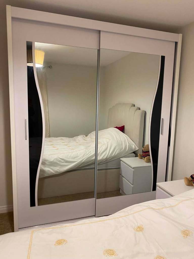 White Sliding Mirror Wardrobe – Good Condition